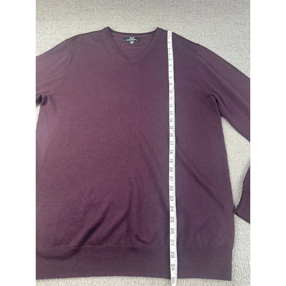 Magaschoni Sweater Mens Large Tall L/T Burgundy 100% Wool V-Neck Fine Knit